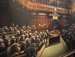 Troy Mclure: The movie or the planet? 
 
This is part of a large painting of The House of Commons by Banksy, the anonymous UK graffiti artist...